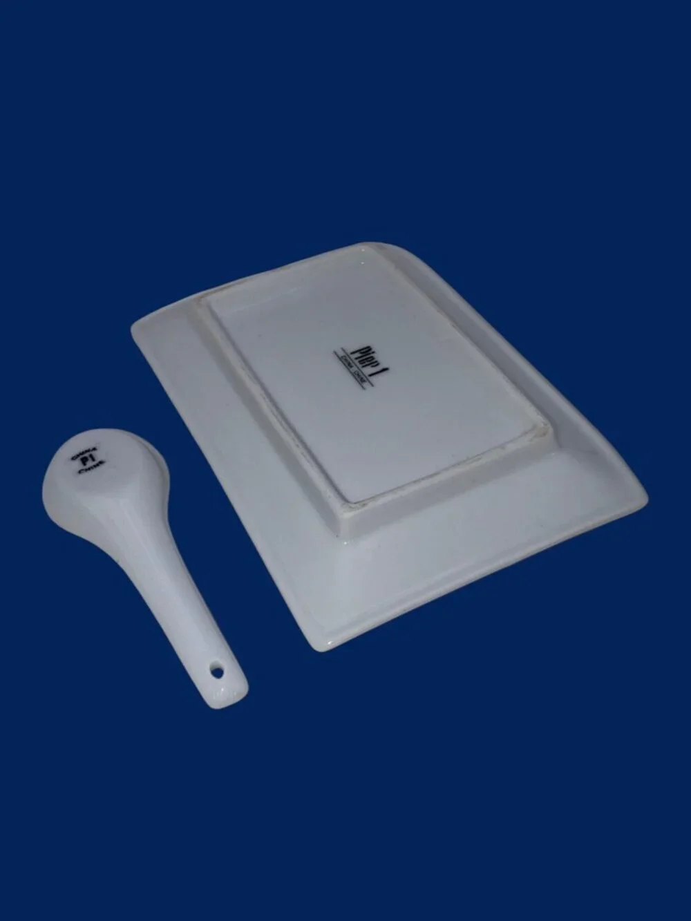 Pier 1 White Porcelain Appetizer Plate & Spoon Set Minimal Serving Dish